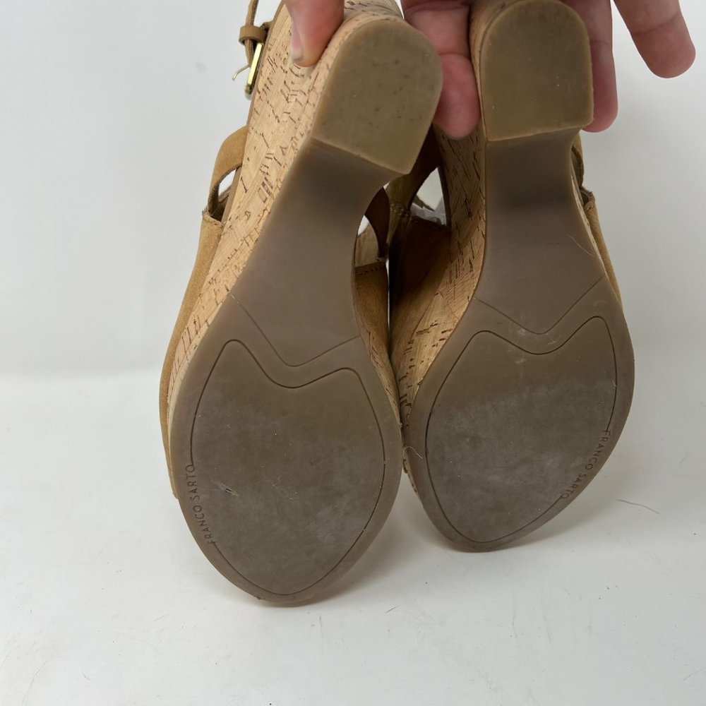 FRANCO SARTO Tan Suede Leather Wedge 5" Heel Open Toe Sandal Size 9.5M - Picture 12 of 16